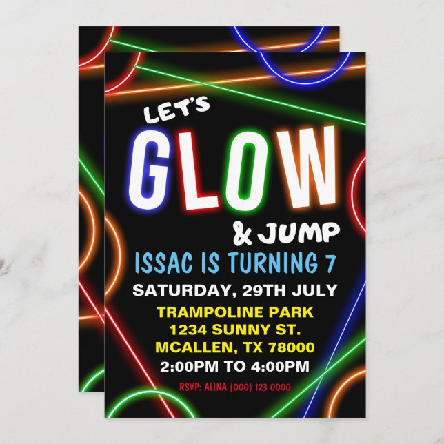 Invitación Glow and Jump Birthday Invitation (Anverso / Reverso)