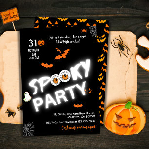 Invitación Glow in the Dark Style Spooky murciélagos fantasma