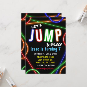 Invitación Glow Neon Let's Jump Birthday Party Invitation