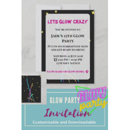 Invitación Glow Party Invitation| Teen/Adult Party 