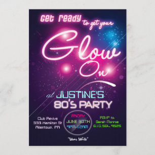Invitación Glow Party Ochenteros 80s