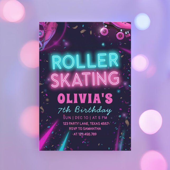Invitación Glow Roller Skating Birthday | Neon Lights Party (Subido por el creador)