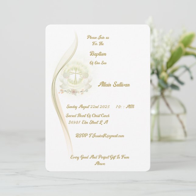 Invitación Glowing angels baptism invitation  (Anverso de pie)