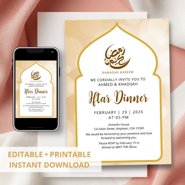 Invitación Glowing Gold Bokeh Ramadan Iftar Invitation (Subido por el creador)