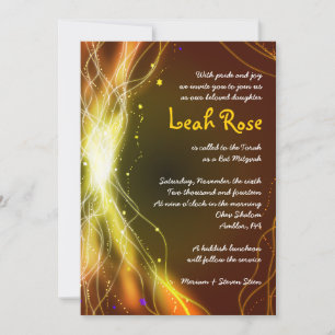 Invitación GLOWING NEON STARS Bat Mitzvah Invitation GOLD