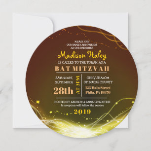 Invitación GLOWING NEON STARS Bat Mitzvah Invitation GOLD
