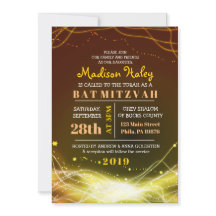 GLOWING NEON STARS Bat Mitzvah Invitation GOLD