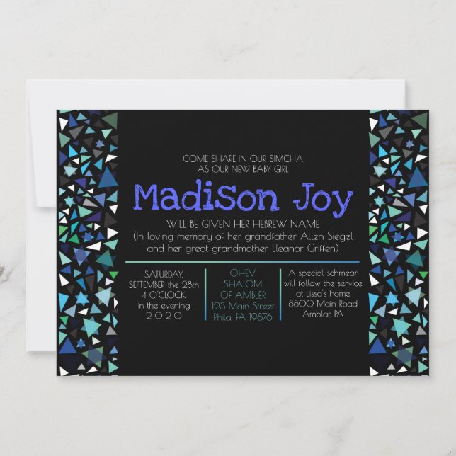 Invitación GLOWING NEON STARS Jewish Baby Naming Invitation (Anverso)
