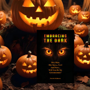 Invitación Glowing Orange Eyes Halloween Groomsmen Proposal