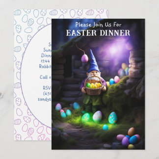 Invitación Gnome en la cena de pascua de noche y huevos