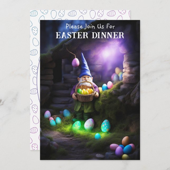 Invitación Gnome en la cena de pascua de noche y huevos (Anverso / Reverso)