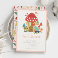Gnome Garden Mushroom Chica rosa Baby Shower