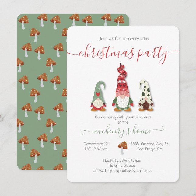 Invitación Gnome Merry Little Navidades Fiesta (Anverso / Reverso)