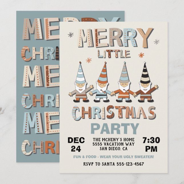 Invitación Gnome Merry Little Navidades Fiesta (Anverso / Reverso)