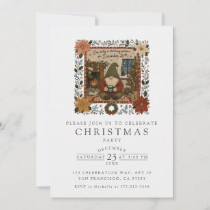 Invitación Gnome Navideño Vintage Rojo Carmesí Acogedor