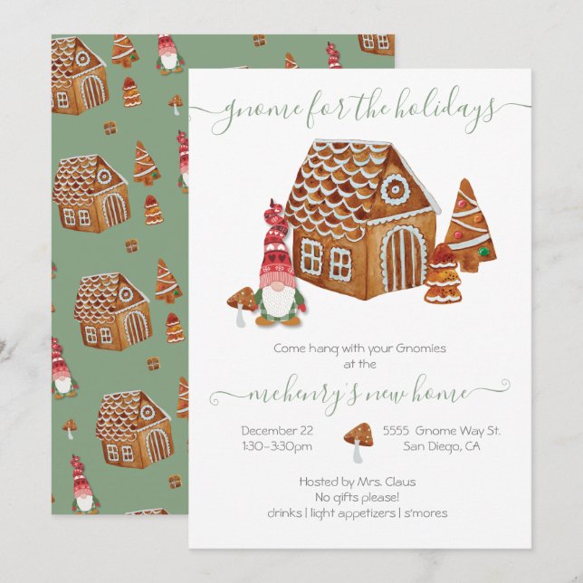 Invitación Gnome para el Fiesta de calentamiento de la casa d (Anverso / Reverso)