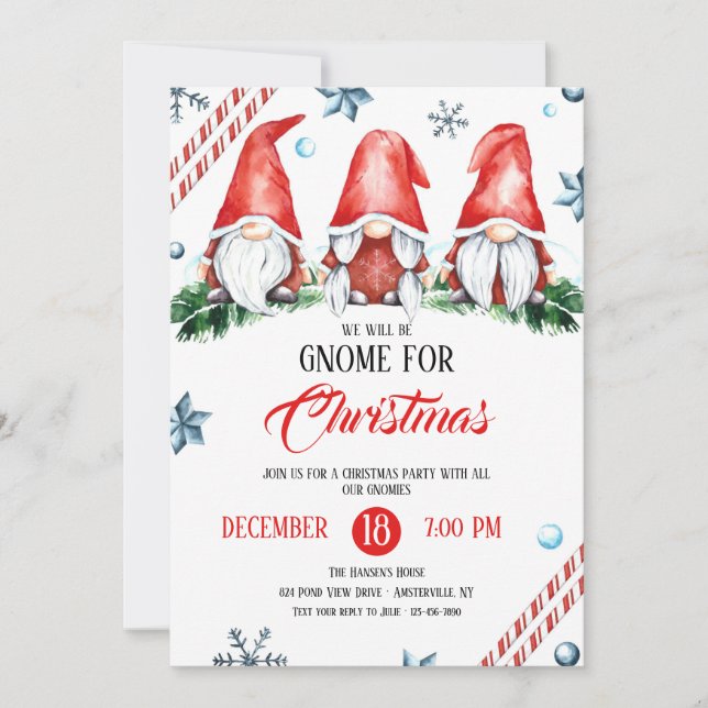 Invitación Gnome Para Navidades Fiesta (Anverso)