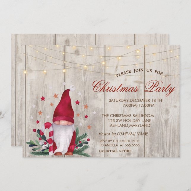 Invitación Gnome Pine Tree Branches Wood Navidades Fiesta (Anverso / Reverso)