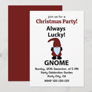 Invitación Gnome Siempre Afortunado Fiesta de Navidad del Gno