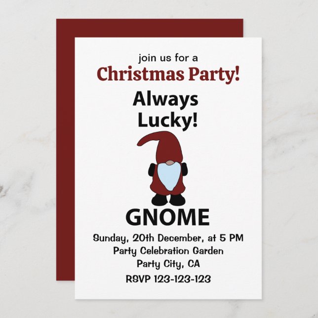 Invitación Gnome siempre afortunado Fiesta de Navidades de Gn (Anverso / Reverso)