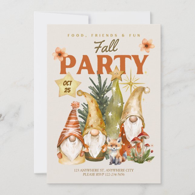 Invitación Gnome Thanksgiving Fall Party (Anverso)