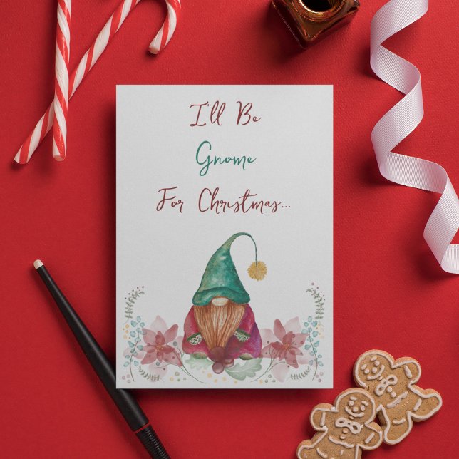 Invitación Gnome Verde Rojo Holly Berry Poinsettia acuarela (Subido por el creador)