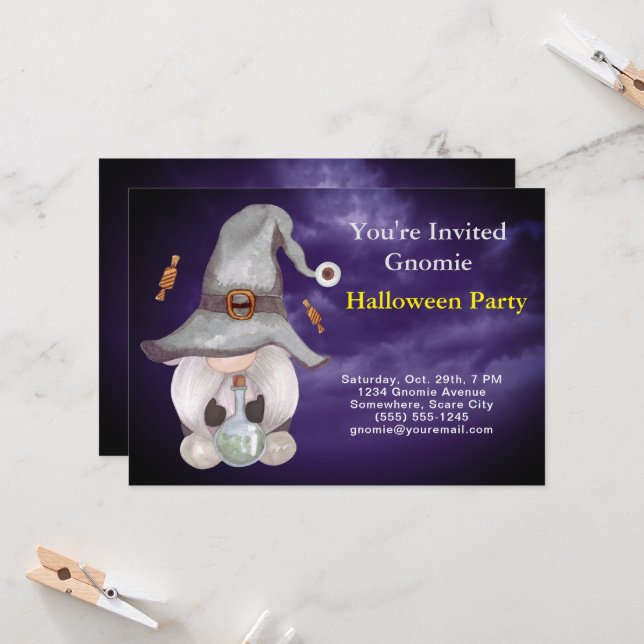 Invitación Gnome Witch Magic Cloudy Blue Sky Halloween Party (Anverso/Reverso In Situ)
