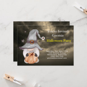 Invitación Gnome Witch Pumpkin Cloudy Sky Halloween Party