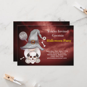 Invitación Gnome Witch Skull Cloudy Red Sky Halloween Party