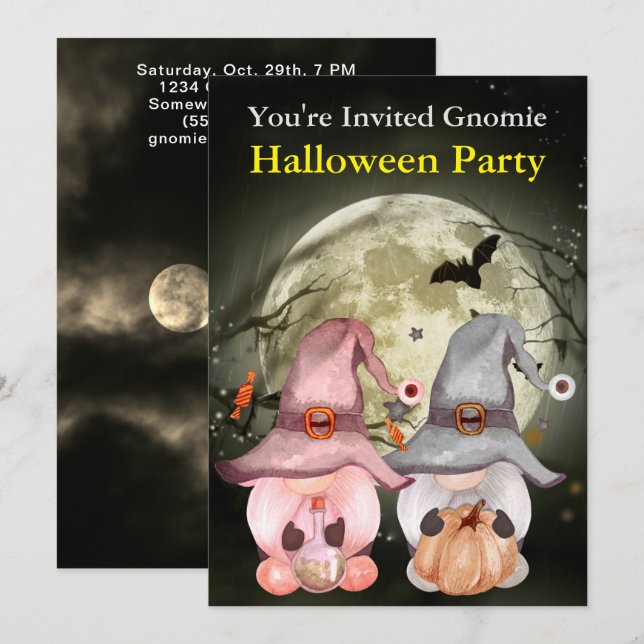 Invitación Gnome Wites fiesta de Halloween de luna llena (Anverso / Reverso)