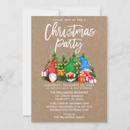 Invitación Gnomes acuarela Navidades Fiesta Kraft