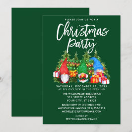 Invitación Gnomes acuarela Navidades Fiesta Verde