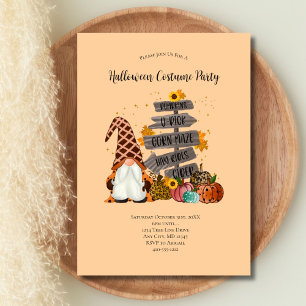 Invitación Gnomes de Halloween, otoño, calabazas, fiesta de H