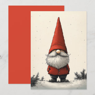 Invitación Gnomo alegre de invierno con sombrero rojo