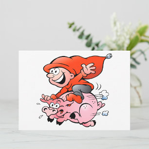 Invitación Gnomo de dibujos animados divertidos montando un c