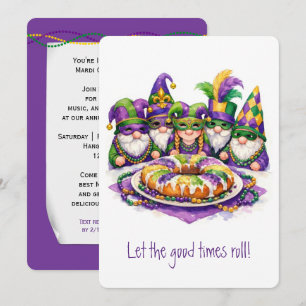 Invitación Gnomo de Mardi Gras con Rosca de Reyes