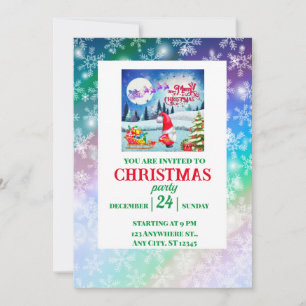 Invitación Gnomo de Navidad Nevado y Regalos del Trineo de Sa
