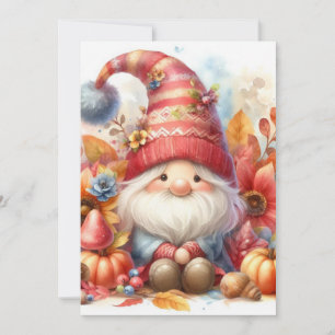 Invitación gnomo de otoño y texto de caligrafía de acuarela d