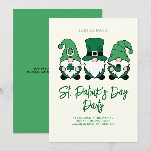 Invitación Gnomo lindo del día de San Patricio (Anverso / Reverso)