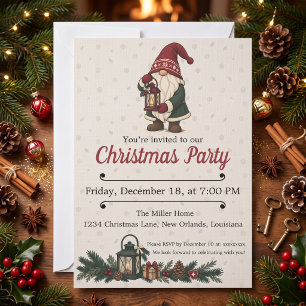 Invitación Gnomo navideño nórdico con linterna para fiesta na