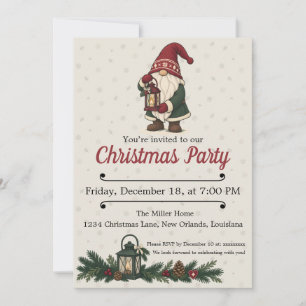 Invitación Gnomo navideño nórdico con linterna para fiesta na