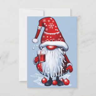 Invitación Gnomo Nisse de Navidad Gonk sosteniendo un vino ca