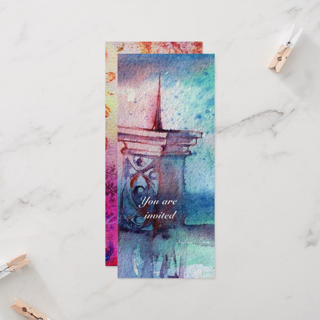 Invitación GNOMON Y DAMA DE LA acuarela azul rosada del LAGO (Anverso/Reverso In Situ)