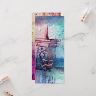 Invitación GNOMON Y DAMA DE LA acuarela azul rosada del LAGO