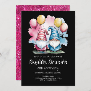 Invitación gnomos alegres y coloridos con globos