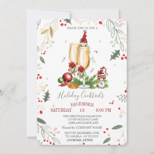 Invitación Gnomos Copa de Champagne Bolas Empresa Navidad 