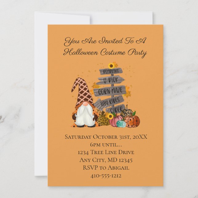 Invitación Gnomos de Halloween, Otoño, Calabazas, Fiesta de H (Anverso)