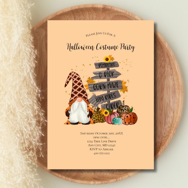 Invitación Gnomos de Halloween, Otoño, Calabazas, Fiesta de H (Gnome Halloween Party Invitation Fall Autumn Parties. Printed or Digital Download)