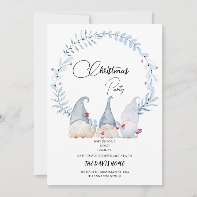 Invitación gnomos de navidades de acuarela (Anverso)