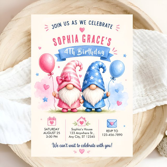 Invitación Gnomos felices y coloridos con globos (Subido por el creador)